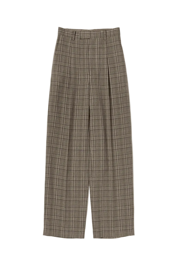 Silk Linen Nep Check One Tuck Slacks - Dark Brown Check – Hero Shop