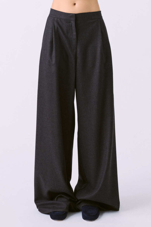 Full Pants in Flanella Wool - Ebano