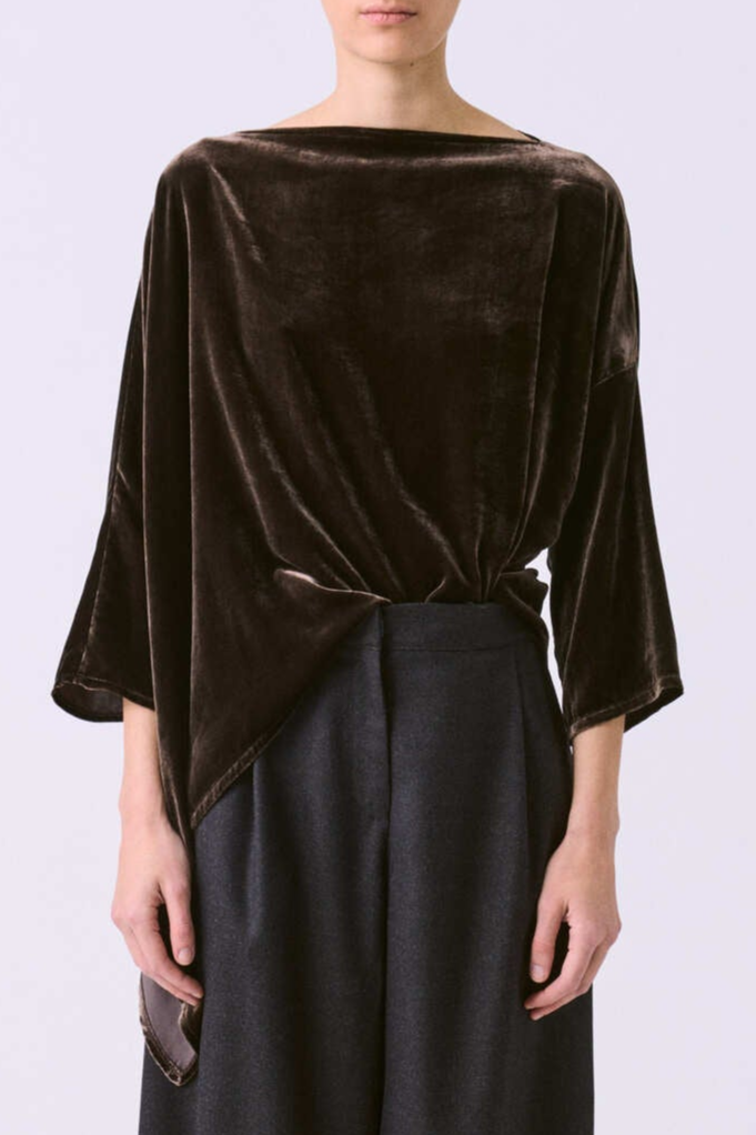 Asymmetrical T-Shirt in Silk Velvet - Brown