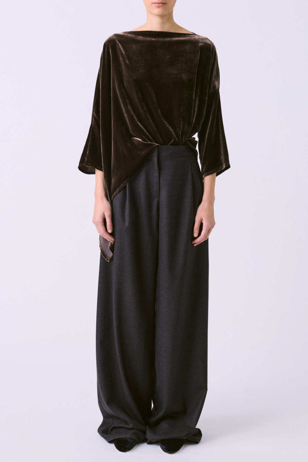 Asymmetrical T-Shirt in Silk Velvet - Brown