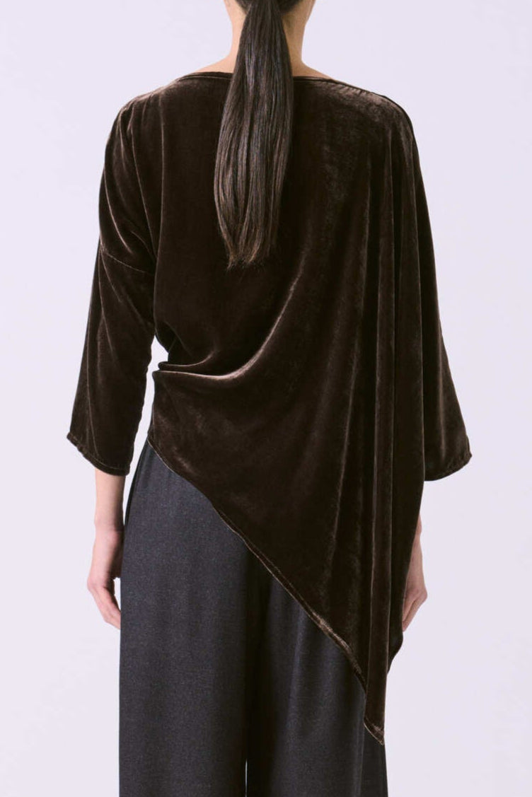 Asymmetrical T-Shirt in Silk Velvet - Brown