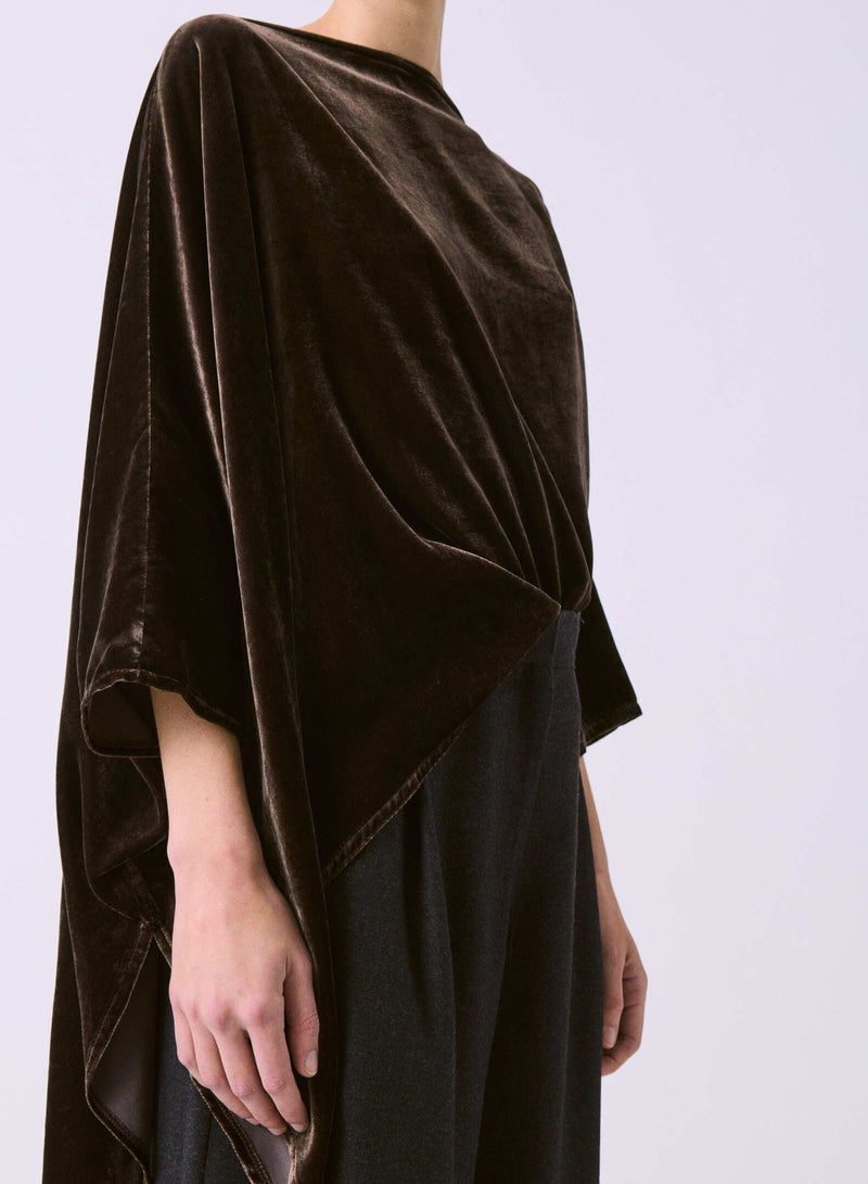 Asymmetrical T-Shirt in Silk Velvet - Brown