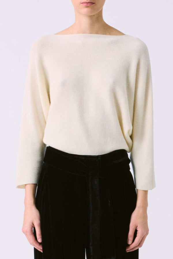 Batwinged Crewneck Rib Sweater - Bone
