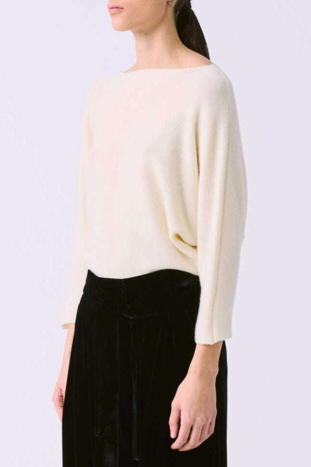Batwinged Crewneck Rib Sweater - Bone