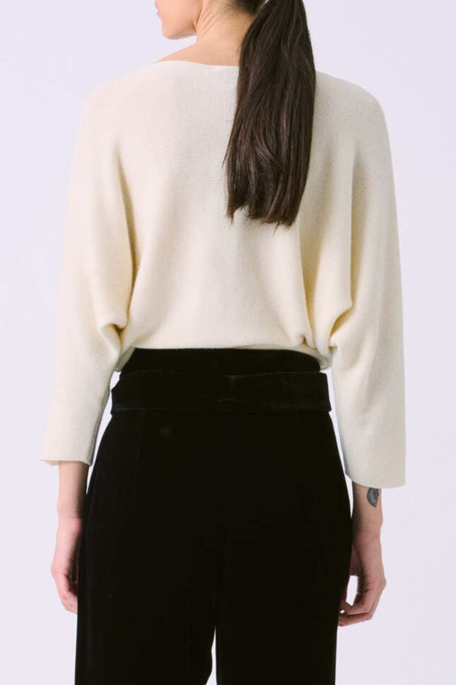 Batwinged Crewneck Rib Sweater - Bone