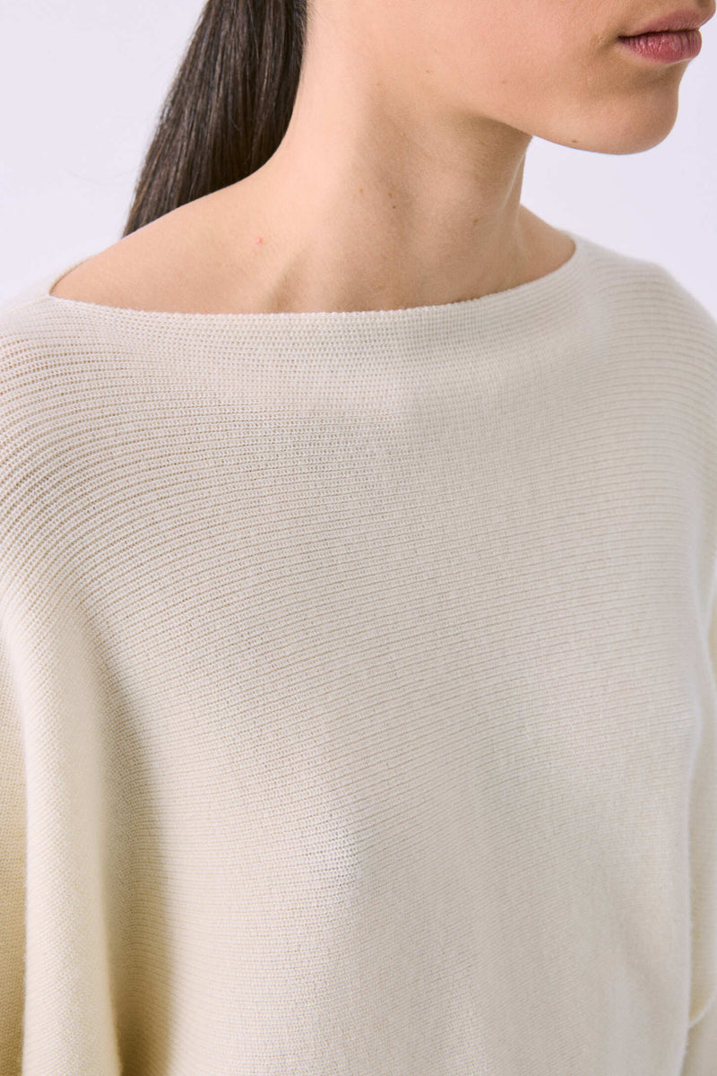 Batwinged Crewneck Rib Sweater - Bone