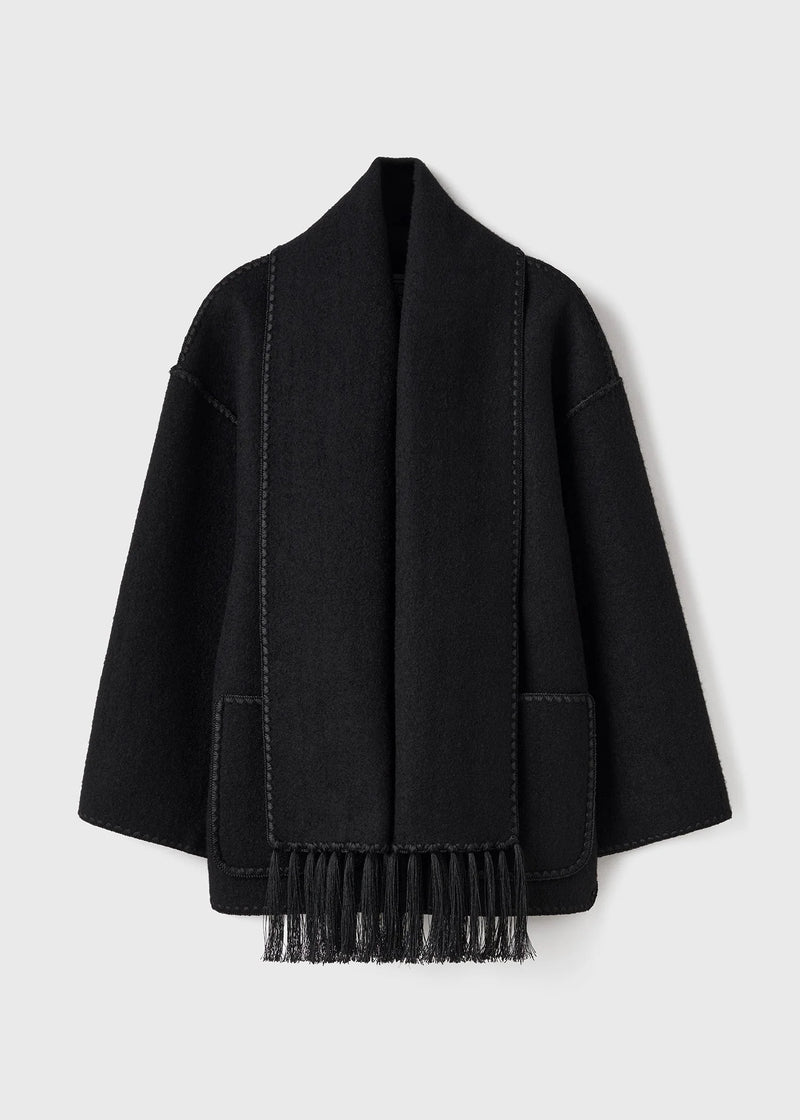 Embroidered Scarf Jacket - Black