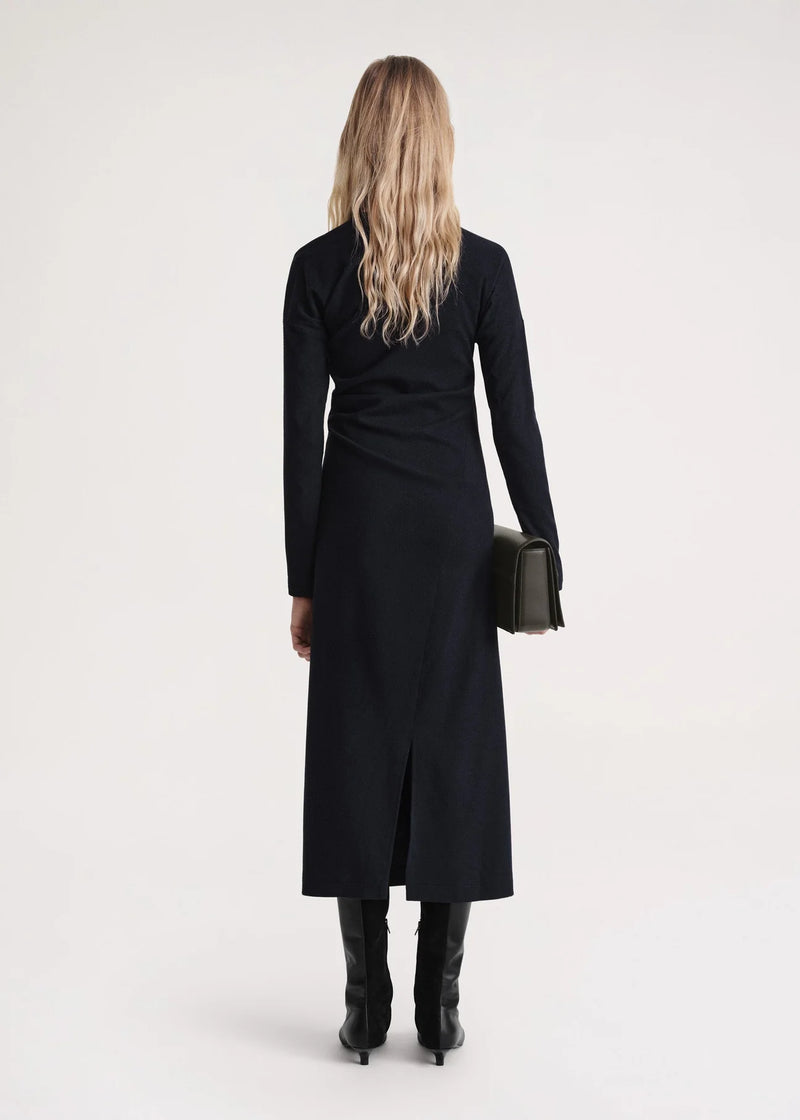 Twisted Flannel Dress - Navy