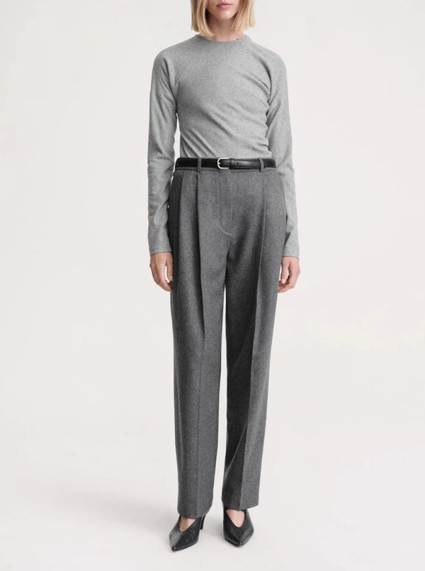 Double Pleated Trouser - Grey Melange