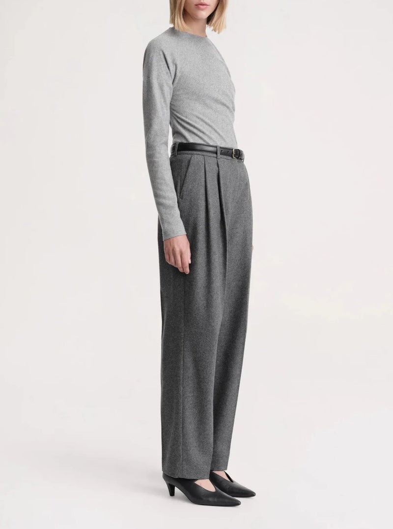 Double Pleated Trouser - Grey Melange