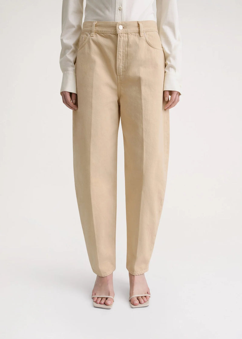 Wide Tapered Leg Denim - Washed Beige