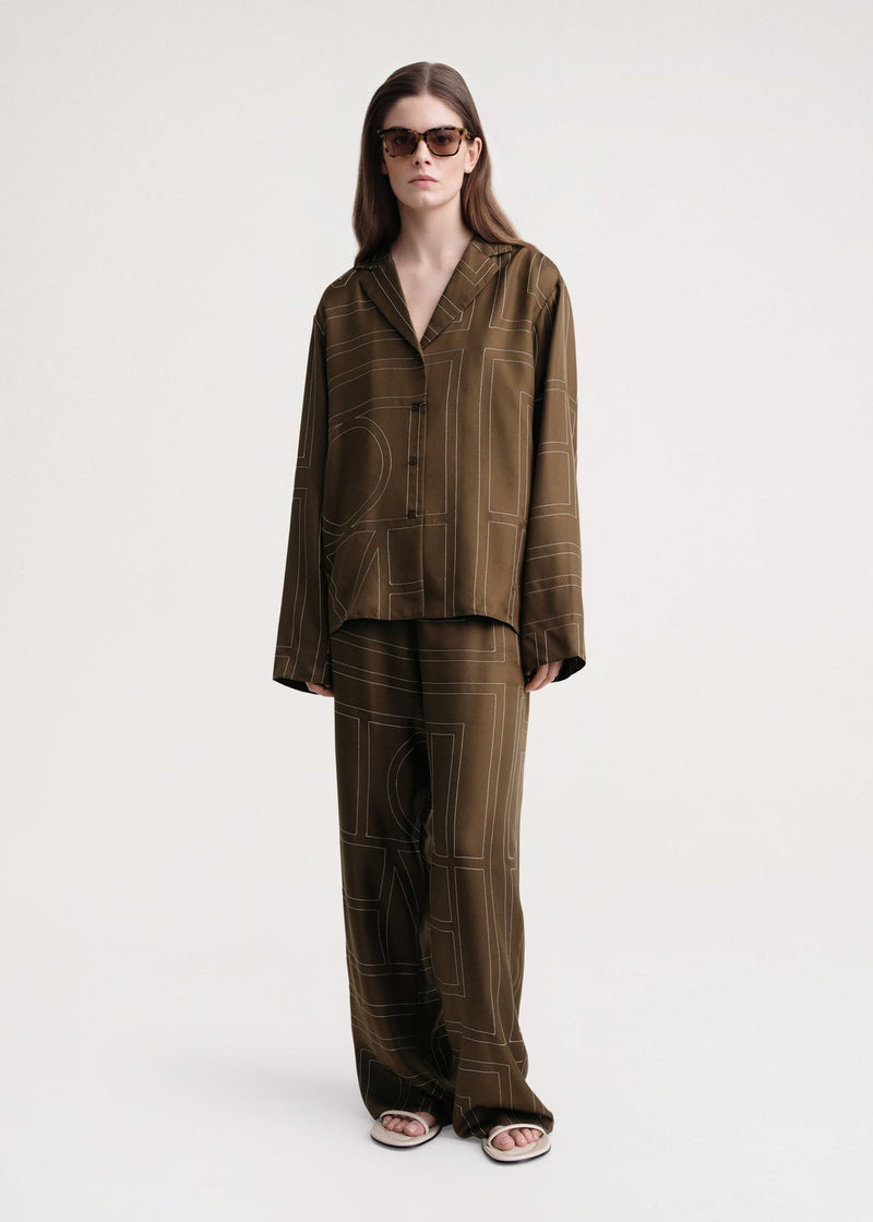 Monogram Silk PJ Top - Mocha