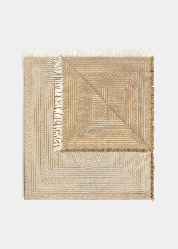 Striped Monogram Wool Scarf - Biscuit