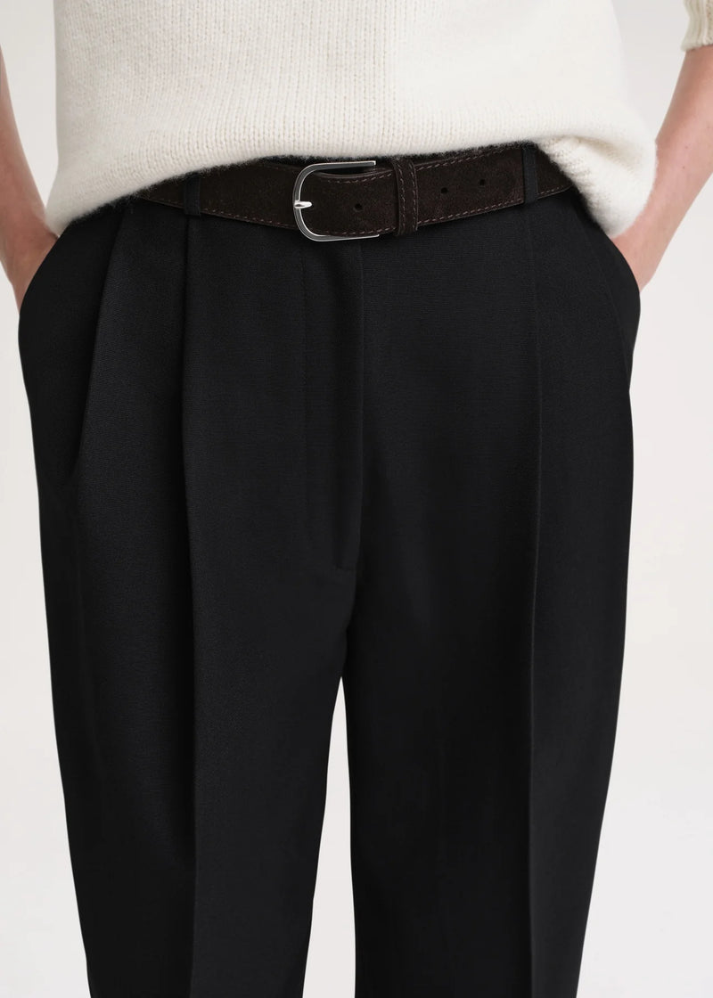 Double Pleated Cropped Trousers - Black