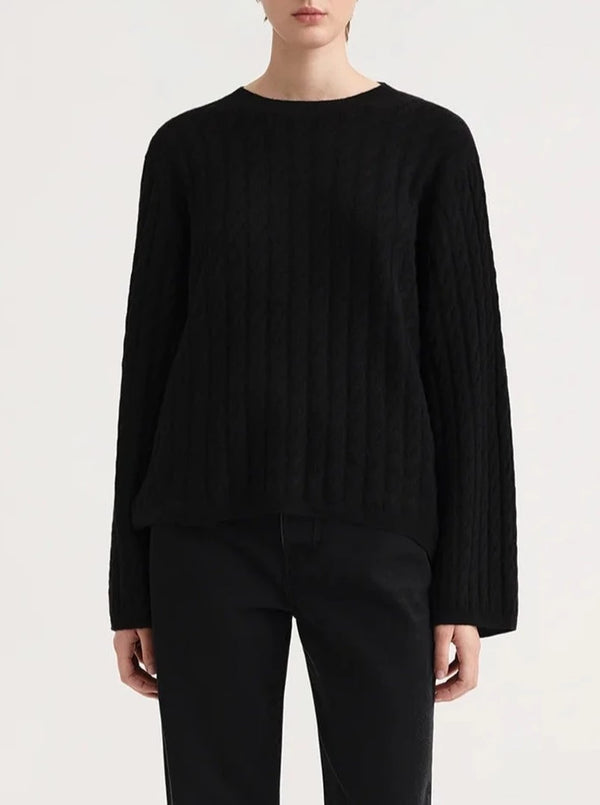 Cashmere Cable Knit Sweater - Black