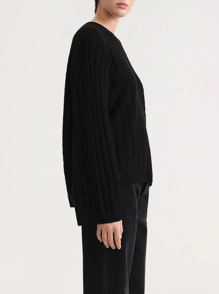 Cashmere Cable Knit Sweater - Black