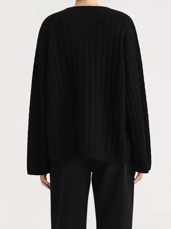Cashmere Cable Knit Sweater - Black