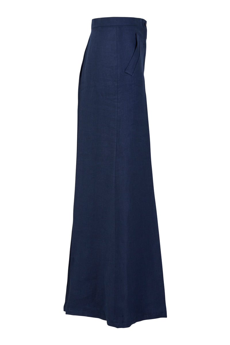 Paola Linen Trousers - Navy Blue