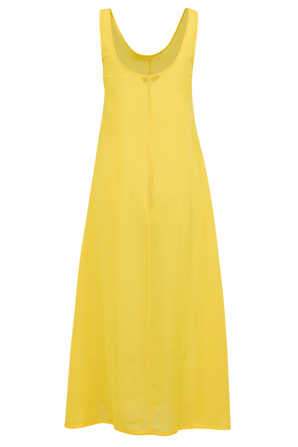 Priscilla Dress in Linen and Viscose - Flamed Yellow