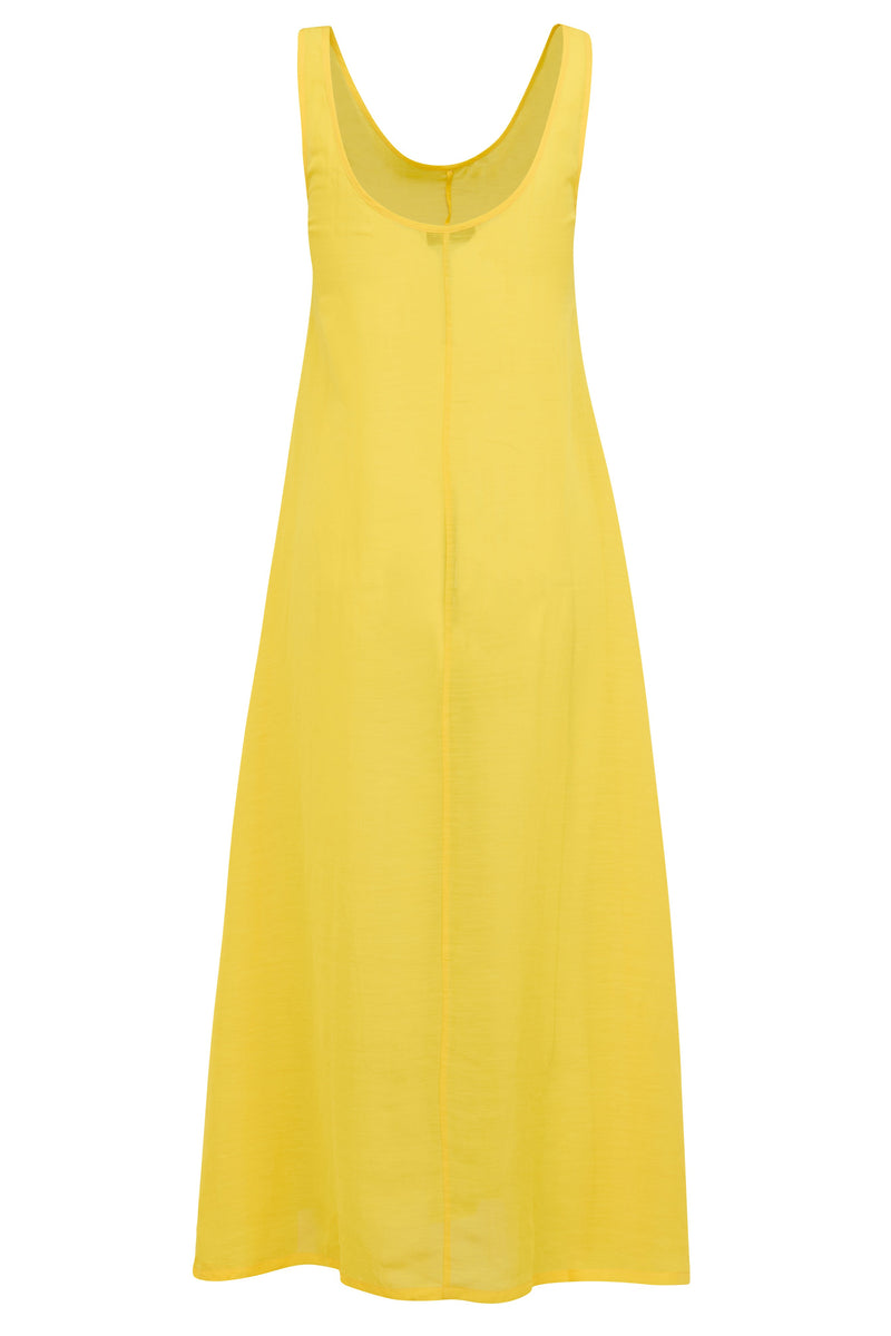 Priscilla Dress in Linen and Viscose - Flamed Yellow