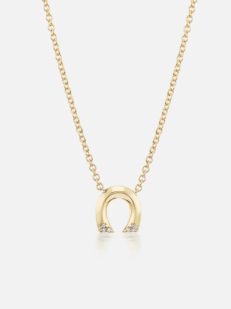 Tiny Horseshoe Pendant Necklace - Diamond