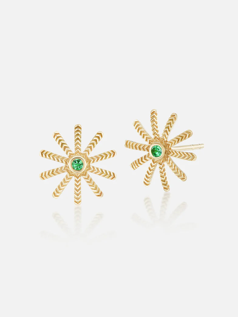 Tiny Sunflower Studs - Tsavorite