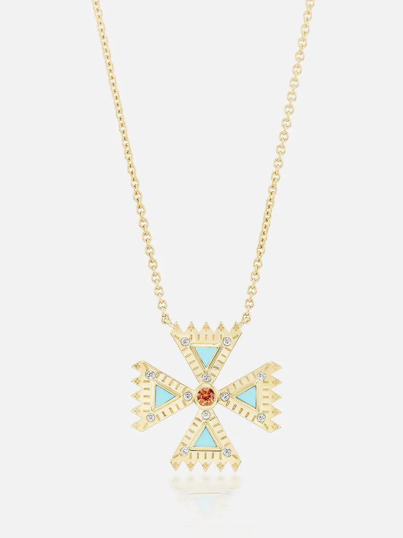 Crux Mini Pendant Necklace - Turquoise & Sapphire