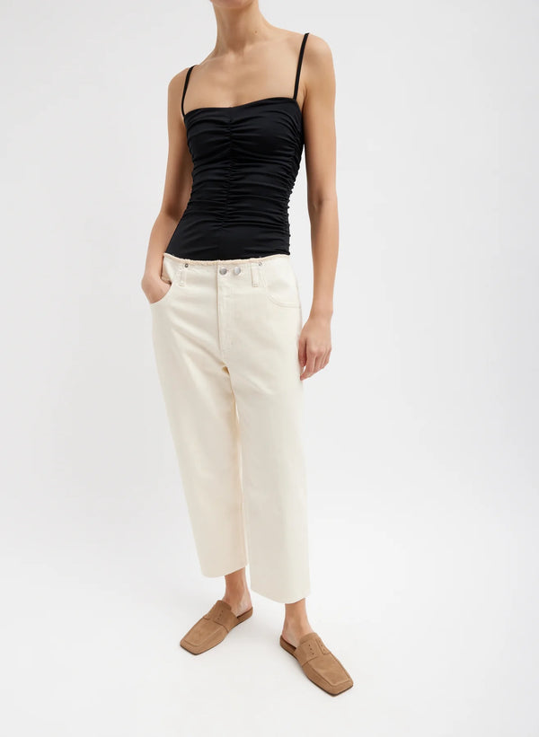 Garment Dyed Stretch Twill Cropped Newman Jean - Ivory