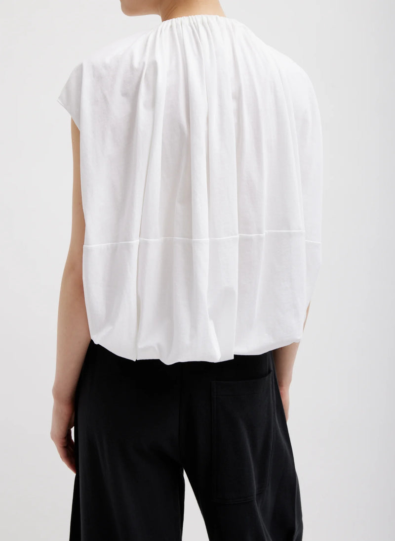 T-Shirting Shirred Neck Circular Top - White