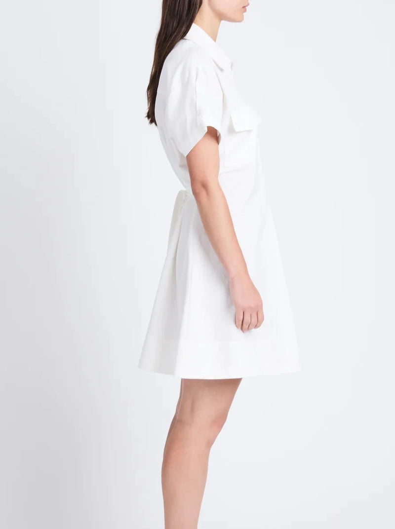 Carmine Dress in Solid Crinkle Cotton - Off-White