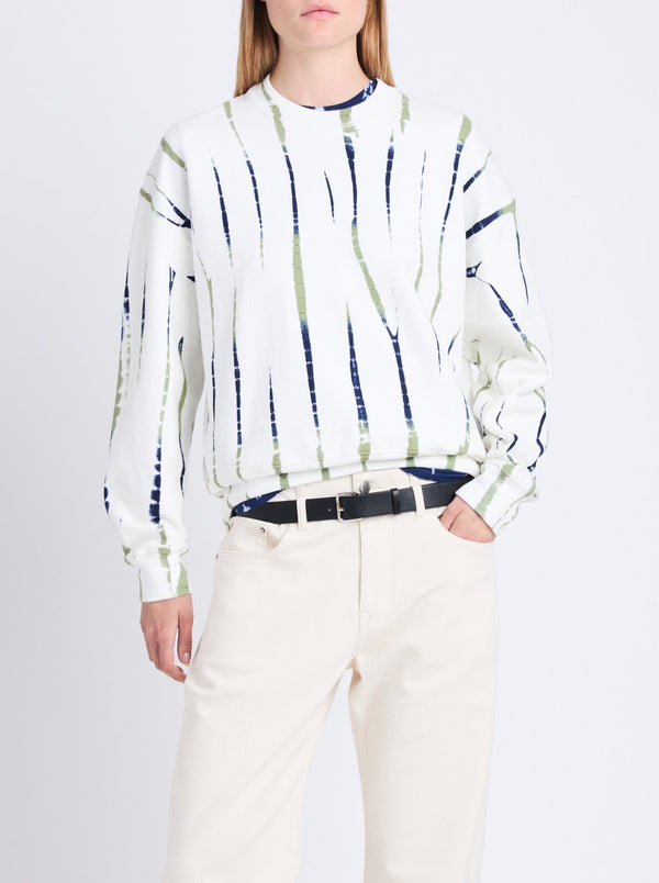 Blake Sweatshirt in Stripe Tie Dye - White/Navy/Olive