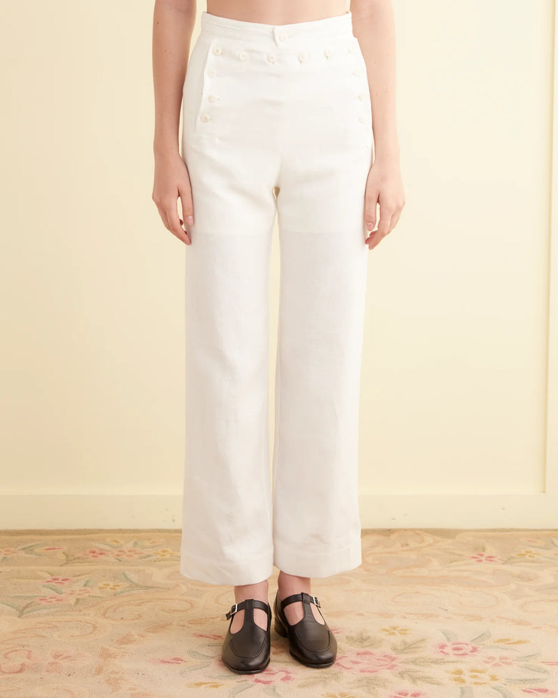 Linen Sailor Trouser - White