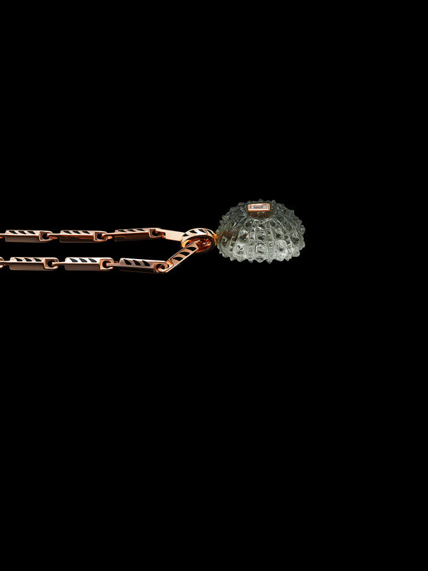 Carved Sea Urchin - Lemon Quartz & Diamond