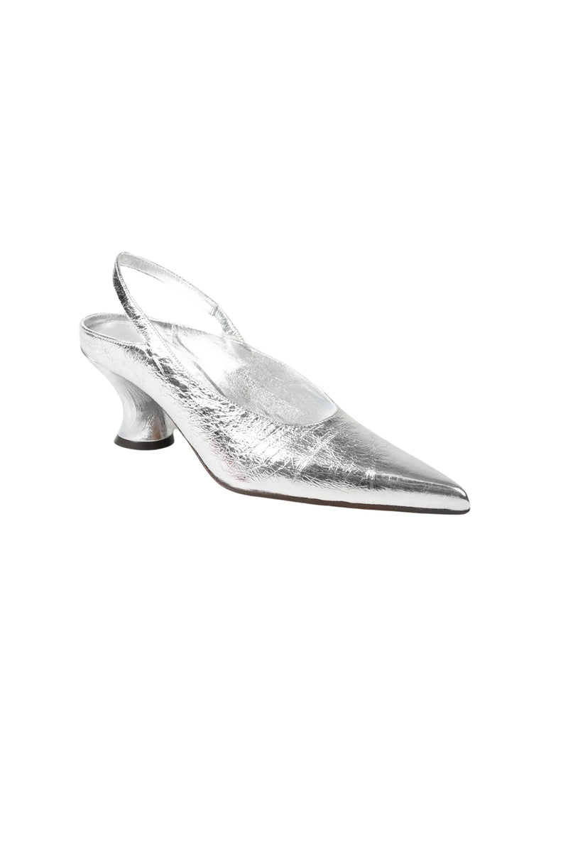 Leather Pointy Mule - Silver