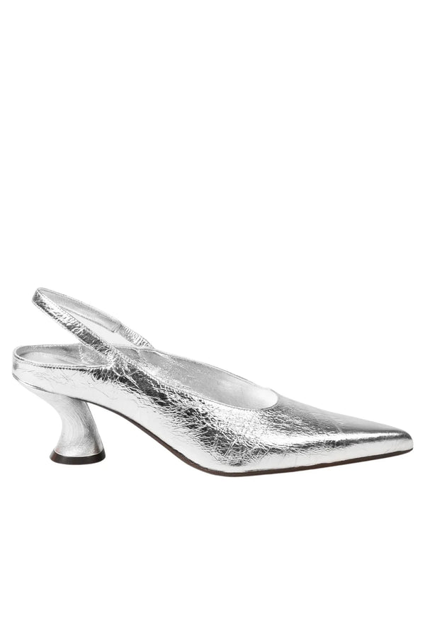 Leather Pointy Mule - Silver