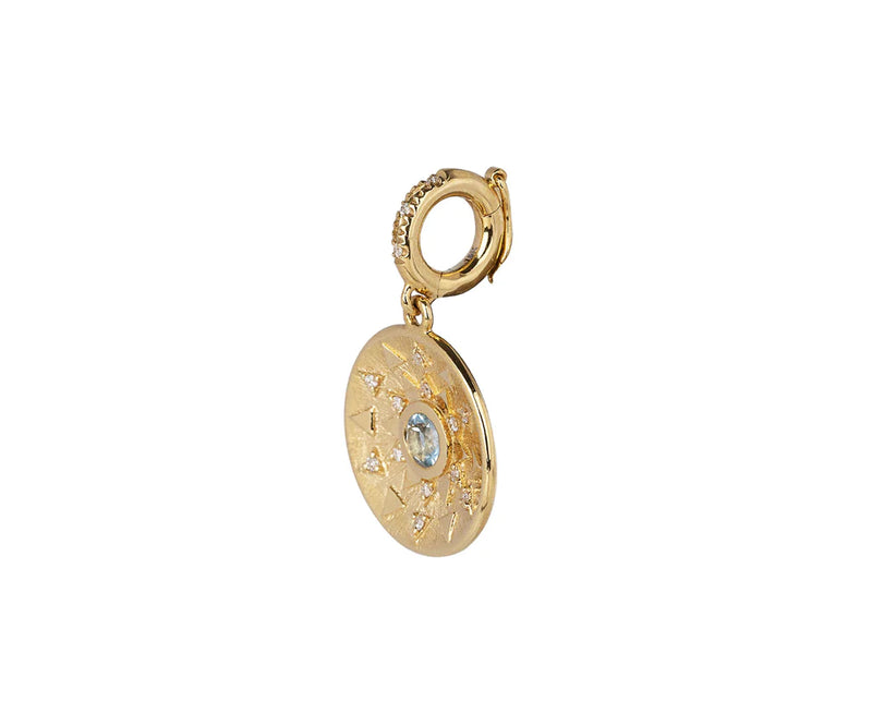 Mini Sun Sign Medallion - Aquamarine & Diamond
