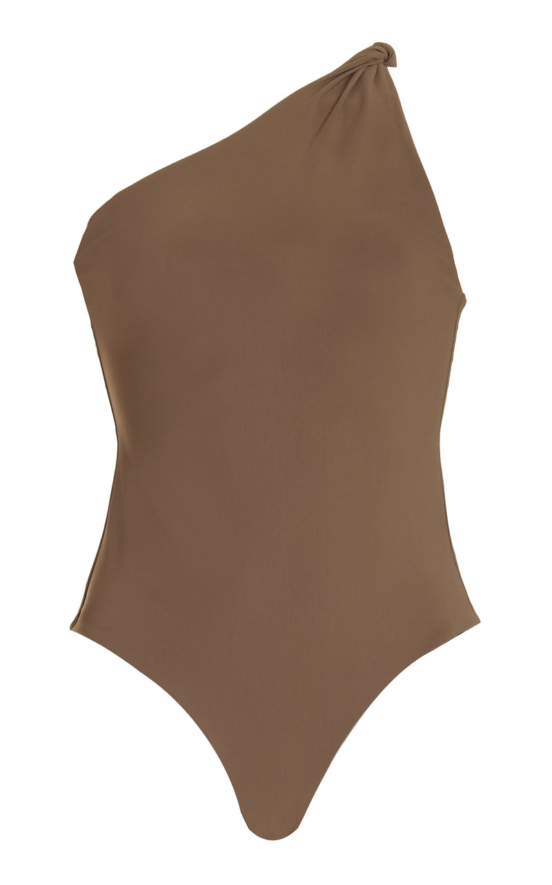 Twist Strap One Shoulder Swimsuit - Faded Olive