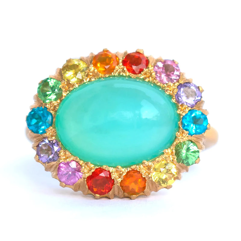 Blue Opal Rainbow Marguerite Ring