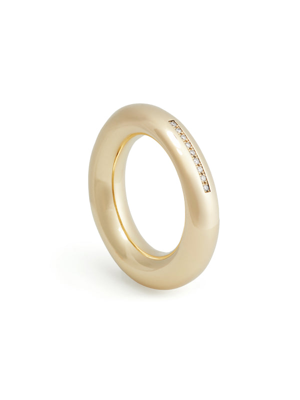 Brushed Gold Donut Ring with Diamonds