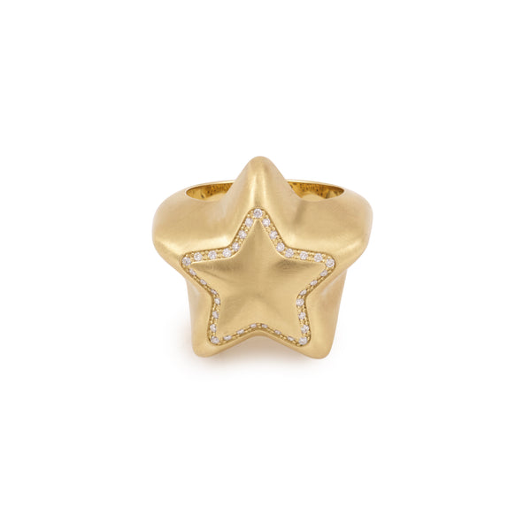 Brushed Gold Diamond Star Ring